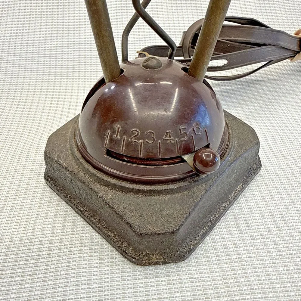 Vintage TV Antenna Telescopic Rabbit Ears Cast Iron Base & Brass Arms for VHF
